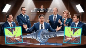 Catheter lawyers show port implant devices to judge in court.
