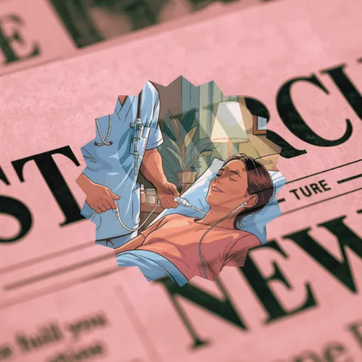 1st Circuit Catheter News headline featuring a port implant patient in a hospital bed