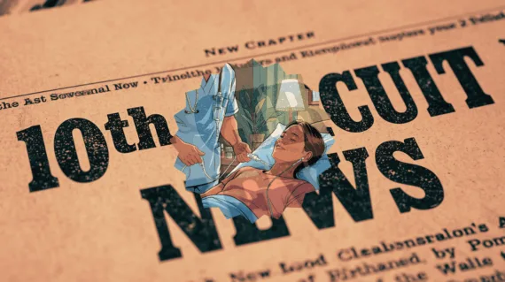 10th Circuit Catheter News headline featuring a port implant patient in a hospital bed