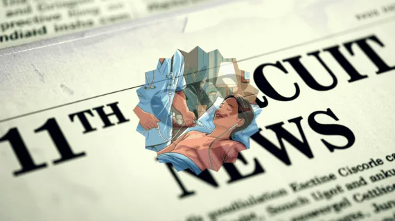 11th Circuit Catheter News headline featuring a port implant patient in a hospital bed