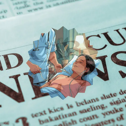 2nd Circuit Catheter News headline featuring a port implant patient in a hospital bed