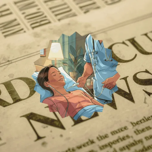 3rd Circuit Catheter News headline featuring a port implant patient in a hospital bed