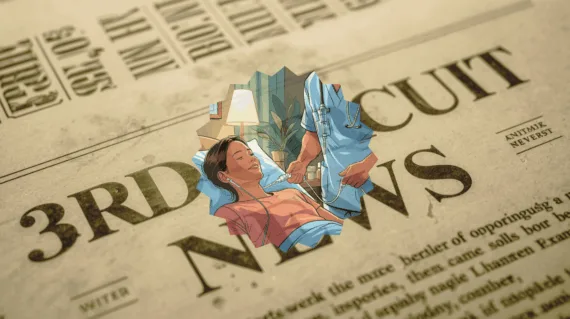 3rd Circuit Catheter News headline featuring a port implant patient in a hospital bed
