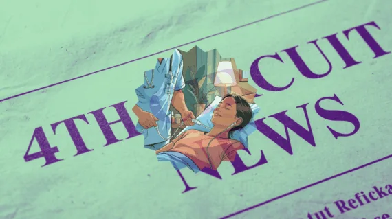 4th Circuit Catheter News headline featuring a port implant patient in a hospital bed