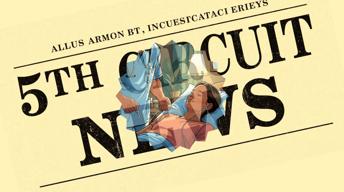 5th Circuit Catheter News headline featuring a port implant patient in a hospital bed