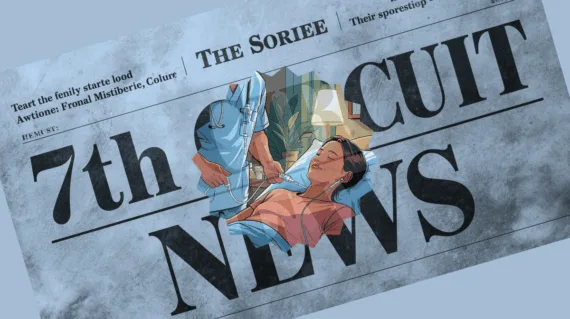 7th Circuit Catheter News headline featuring a port implant patient in a hospital bed
