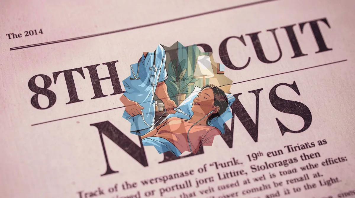 8th Circuit Catheter News headline featuring a port implant patient in a hospital bed