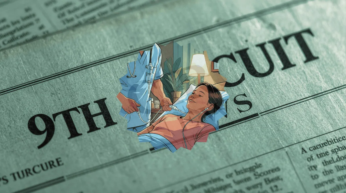 9th Circuit Catheter News headline featuring a port implant patient in a hospital bed